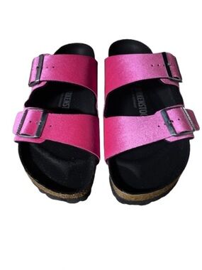 Birkenstock Arizona Rivet Logo Pink Velvet Sandal Womens